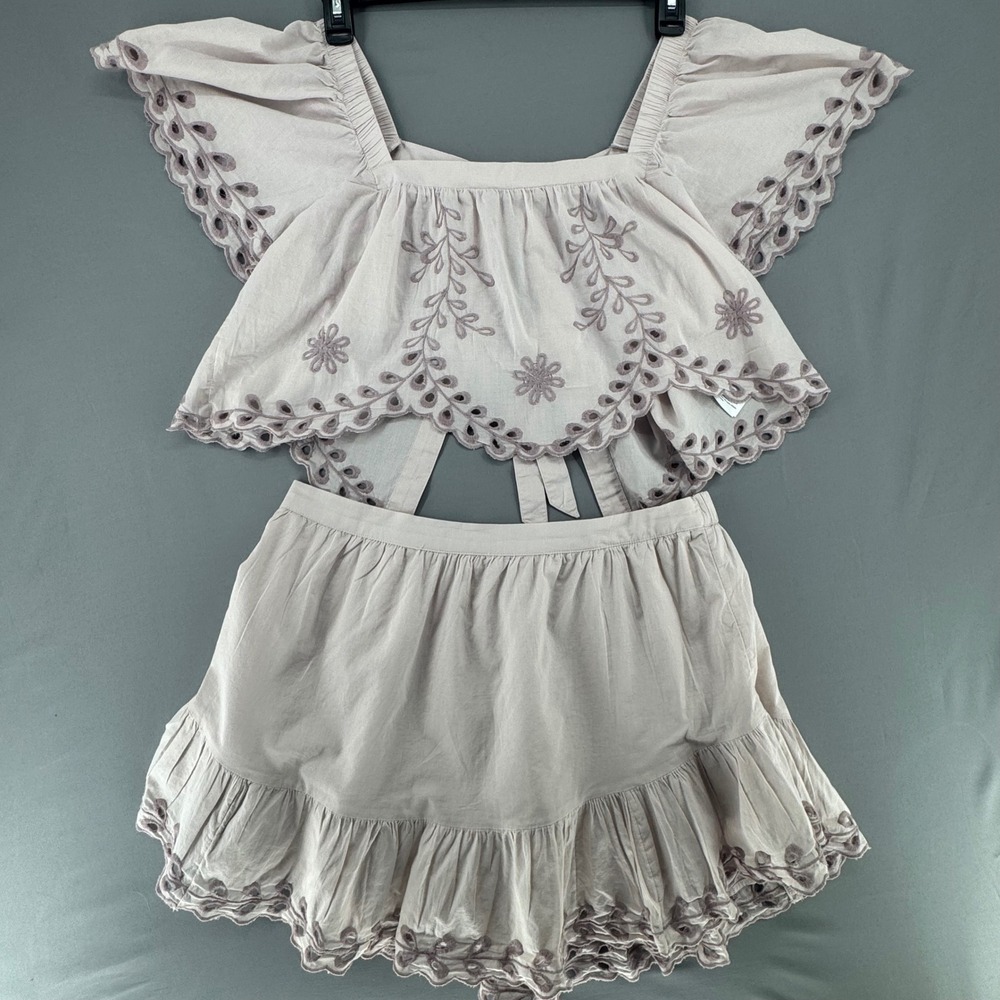 American Eagle Mauve Eyelet Embroidery Crop Top and Mini Skirt 2-Piece Set L